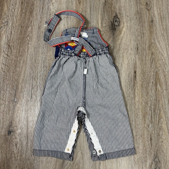 Vintage Health Tex Overalls Kids 12 Mo Train Blue Striped Golden Puppy 80s USA - Picture 7 of 11